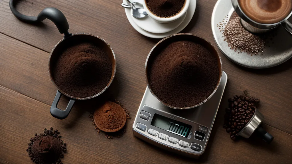 Báscula de precisión pesando café molido para una extracción de espresso.
